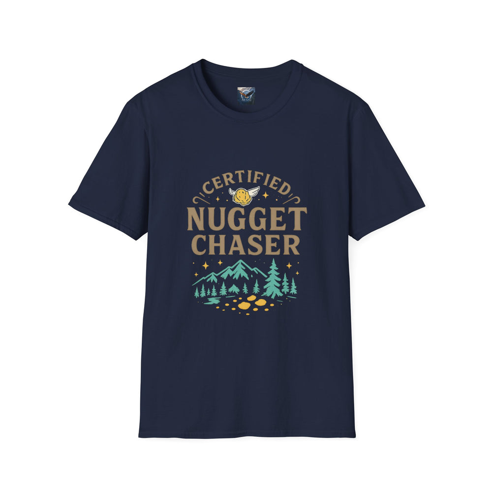 Navy blue t-shirt with 'Certified Nugget Chaser' graphic 