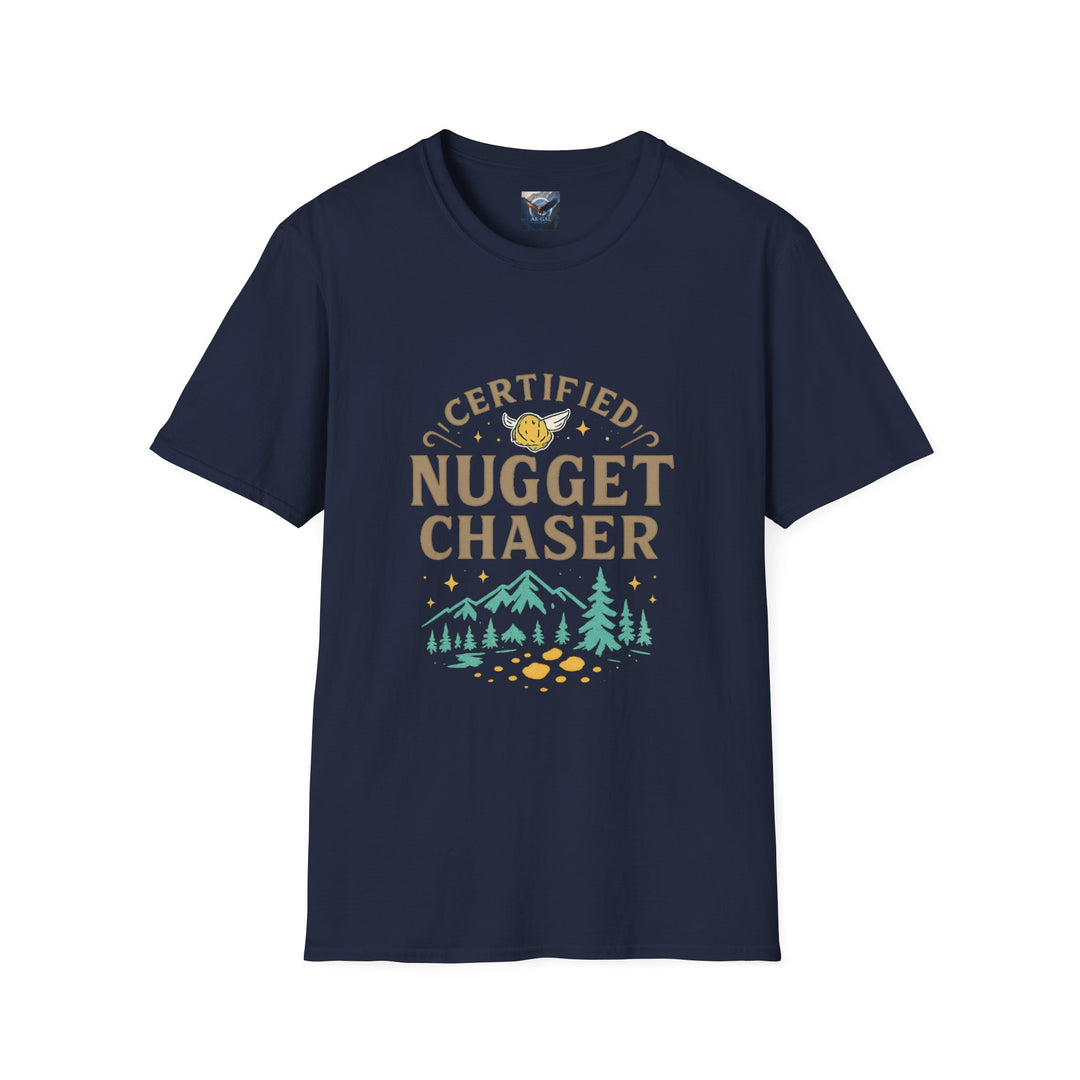 Navy blue t-shirt with 'Certified Nugget Chaser' graphic 