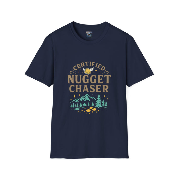 Navy blue t-shirt with 'Certified Nugget Chaser' graphic 
