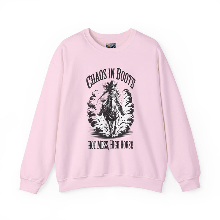 Chaos In Boots Hot Mess, High Horse Crewneck Sweatshirt